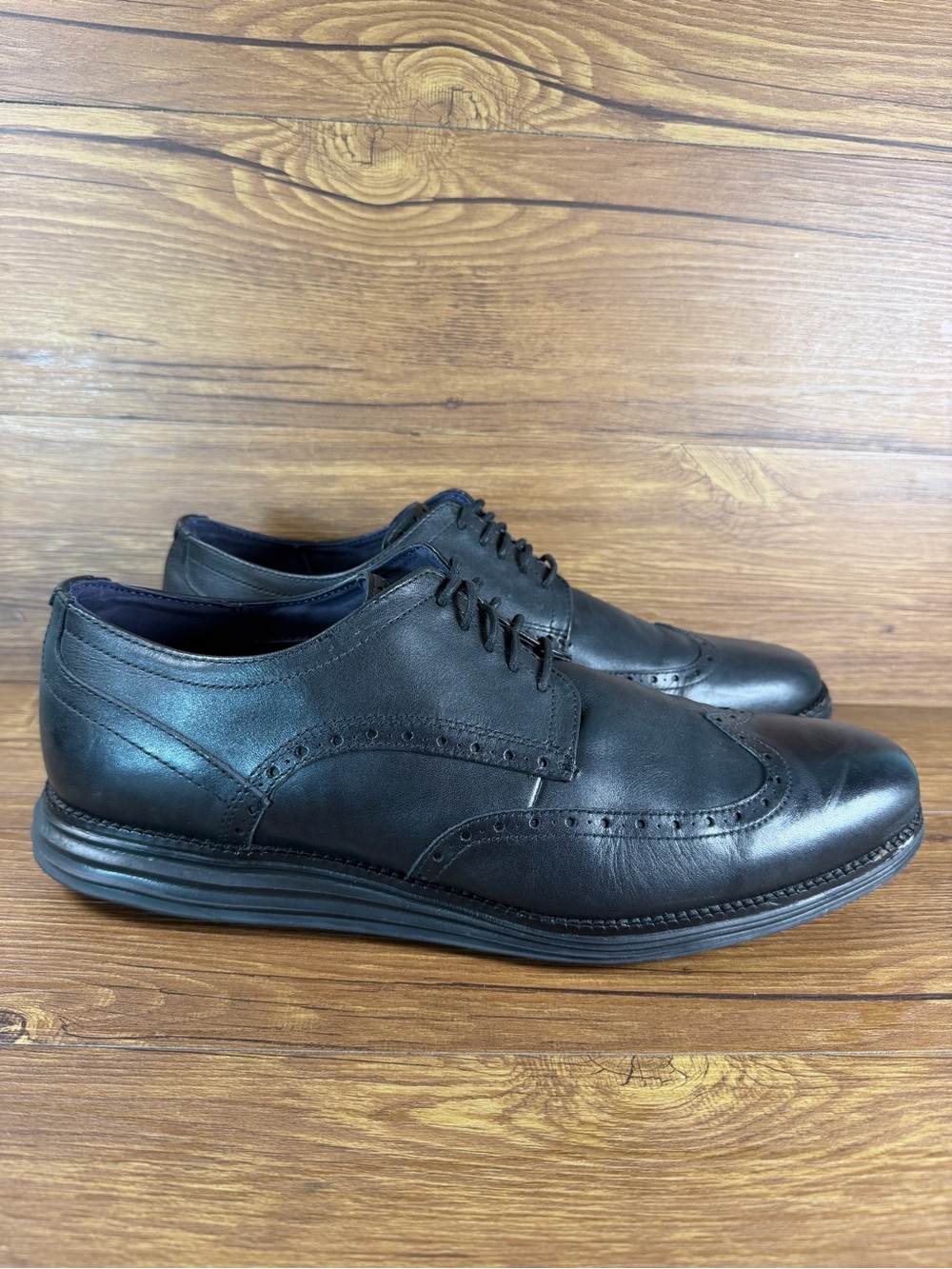 Mens Cole Haan Original Grand Black Leather Wingtips Shoes Men’s Size 15 WIDE